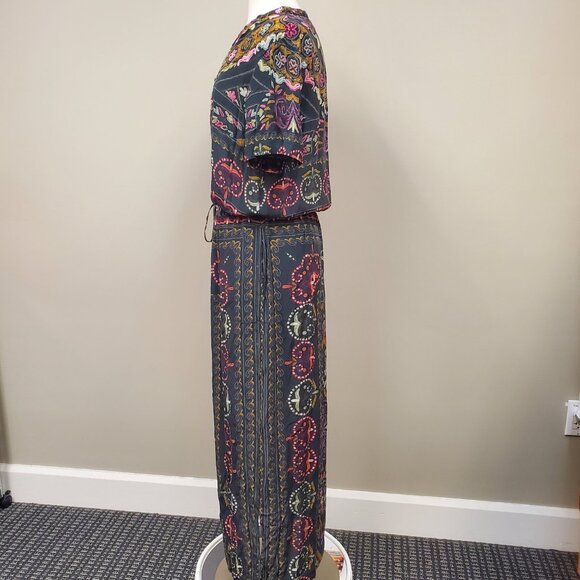 Hermant & Nandita Embroidered Button down Maxi Dress 100% Silk Sz Large Boho - Picture 7 of 13